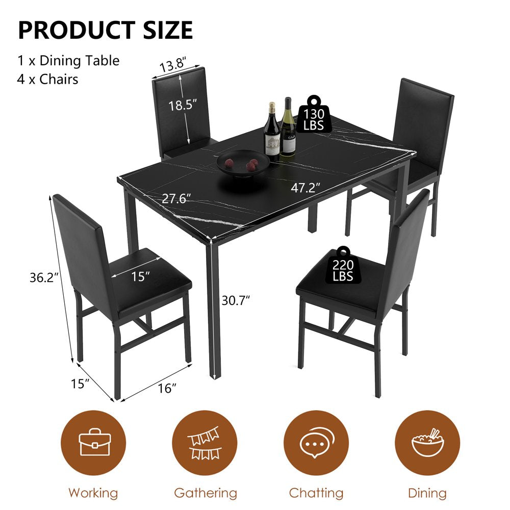 Rectangle Dining Table Set, 5 Piece Dining Set, Dine Table and 4 Faux Leather Chairs, Compact Kitchen Table Set for Home, Breakfast Nook, Cafeteria Dining Room, JA4330