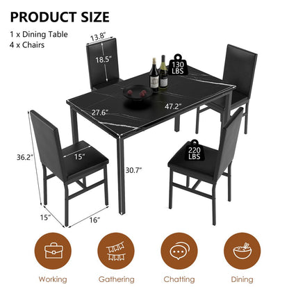 Rectangle Dining Table Set, 5 Piece Dining Set, Dine Table and 4 Faux Leather Chairs, Compact Kitchen Table Set for Home, Breakfast Nook, Cafeteria Dining Room, JA4330