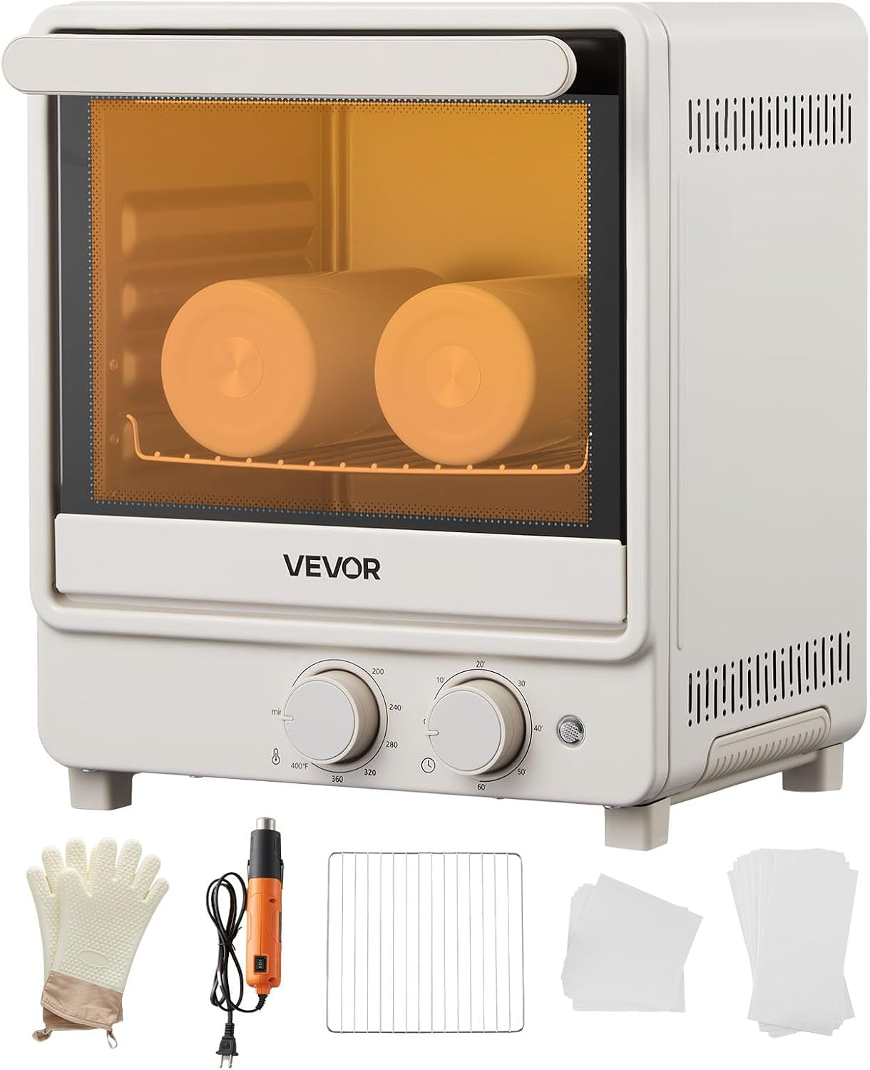VEVOR Sublimation Oven Machine, 13 Qt, Fits 20Oz Tumblers, with 1 Heat Air Gun, 50 Shrink Films, 1 Tape and 2 Heat Gloves, Oven for Sublimation Blank Tumblers, Mugs, Bowls, Off-White
