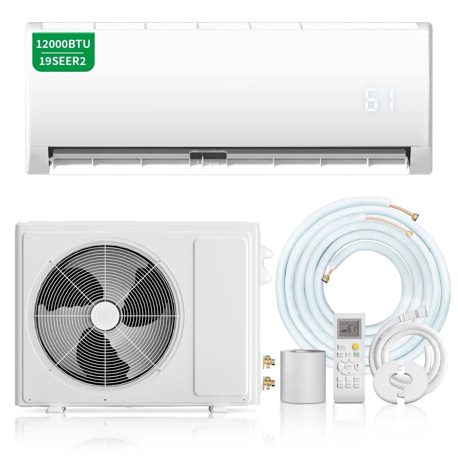 12000BTU Mini Split Air Conditioner with Heat Pump,19 SEER2 115V Split Ac Unit with Remote AC Cool up to 1000 Sq. Ft,Variable Frequency Cooling and Heating，R32 Refrigerant & Installation Kit, White