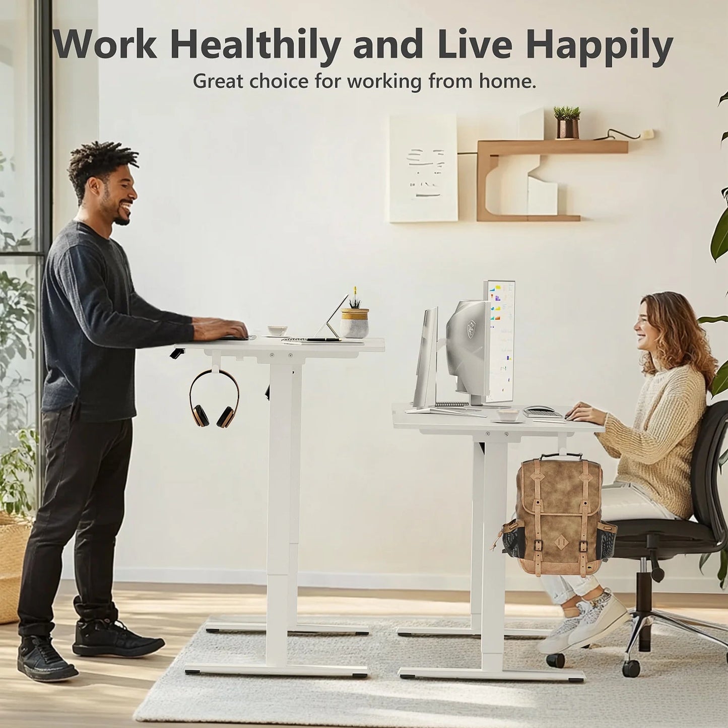 Electric Standing Desk Height Adjustable Desk 48 Inch 4 Memory Height Ergonomic Sit Stand up Desk for Home Office, White, 2 Split Boards