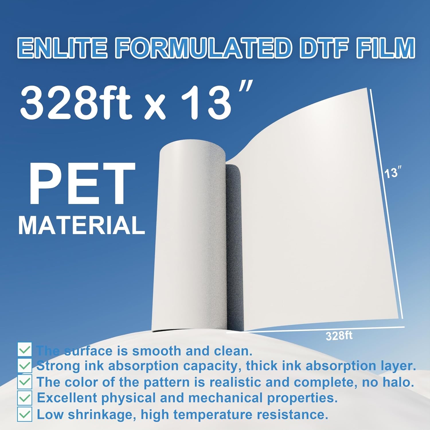 Lancelot Premium DTF Transfer Roll Film 13" X328Ft A3+ DTF Roll Film Double-Sided Matte Roll PET Heat Transfer Film for DIY Direct Print on Dark and Light Clothing T Shirt | A3+ DTF Roll Film for Custom Apparel, Smooth Printing, Vibrant Transfers, Easy Release, and Wide DTF Printer Compatibility