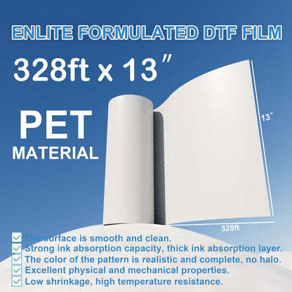 Lancelot Premium DTF Transfer Roll Film 13" X328Ft A3+ DTF Roll Film Double-Sided Matte Roll PET Heat Transfer Film for DIY Direct Print on Dark and Light Clothing T Shirt | A3+ DTF Roll Film for Custom Apparel, Smooth Printing, Vibrant Transfers, Easy Release, and Wide DTF Printer Compatibility