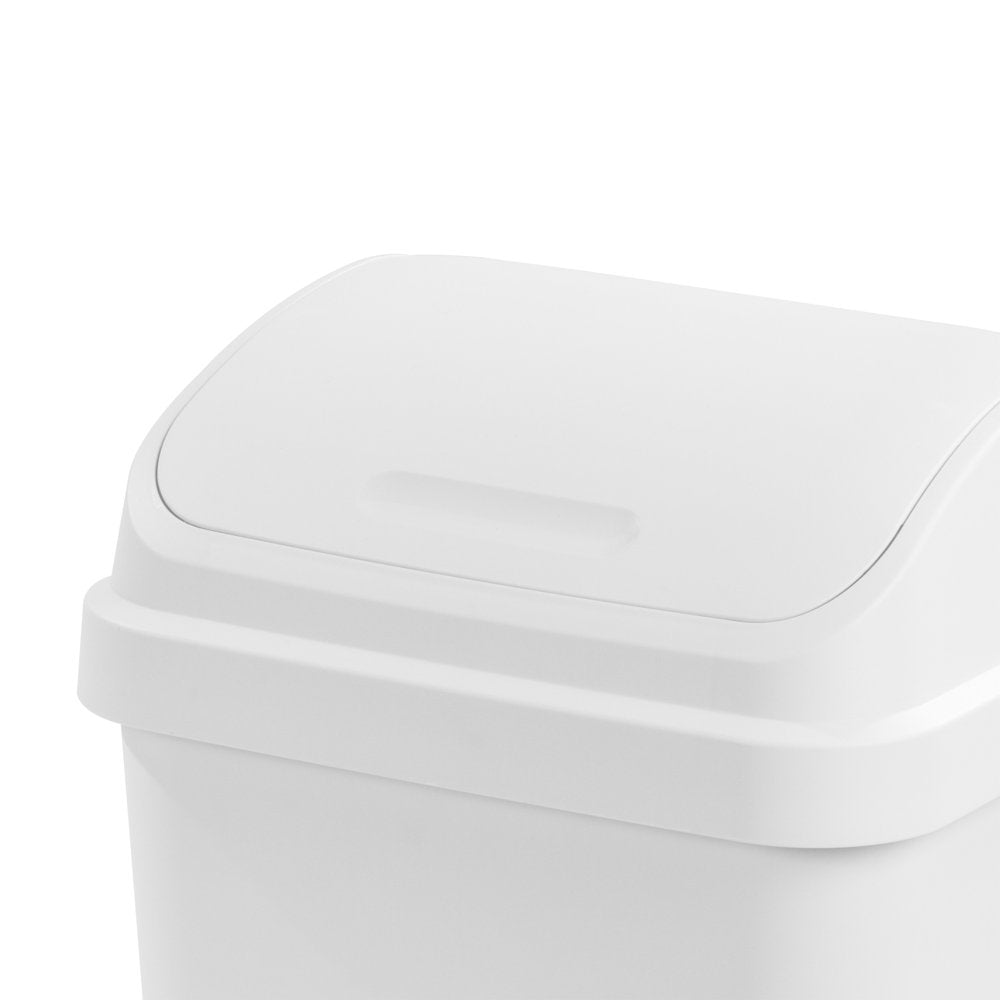 13 Gallon Trash Can, Plastic Swing Top Kitchen Trash Can, White