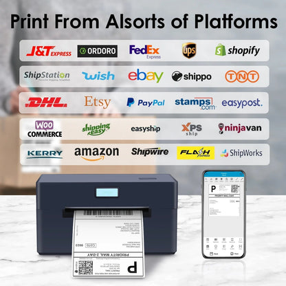 Bluetooth USB Thermal Shipping Label Printer 4X6 for Small Business Compatible with Mac, Android, Ios Widely Used for Ebay, Shopify, Etc