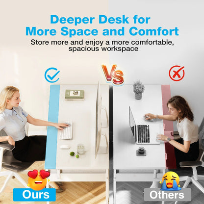 48" Home Office Desk with 6 Drawers, Modern Computer Desk with Small Space, Corner Computer Desk, Pure White
