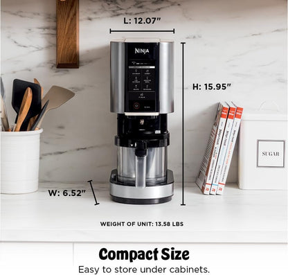 Ninja NC301 Creami Ice Cream Maker, for Gelato, Mix-Ins, Milkshakes, Sorbet, Smoothie Bowls & More, 7 One-Touch Programs, with (2) Pint Containers & Lids, Compact Size, Perfect for Kids, Silver