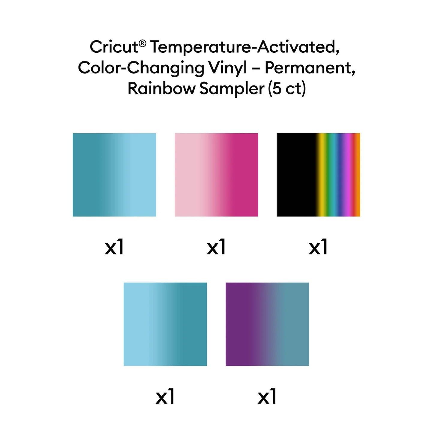 Cricut Temperature-Activated, Color-Changing Vinyl Permanent, Rainbow Sampler - 12 in X 12 in Sheets(5 Ct)