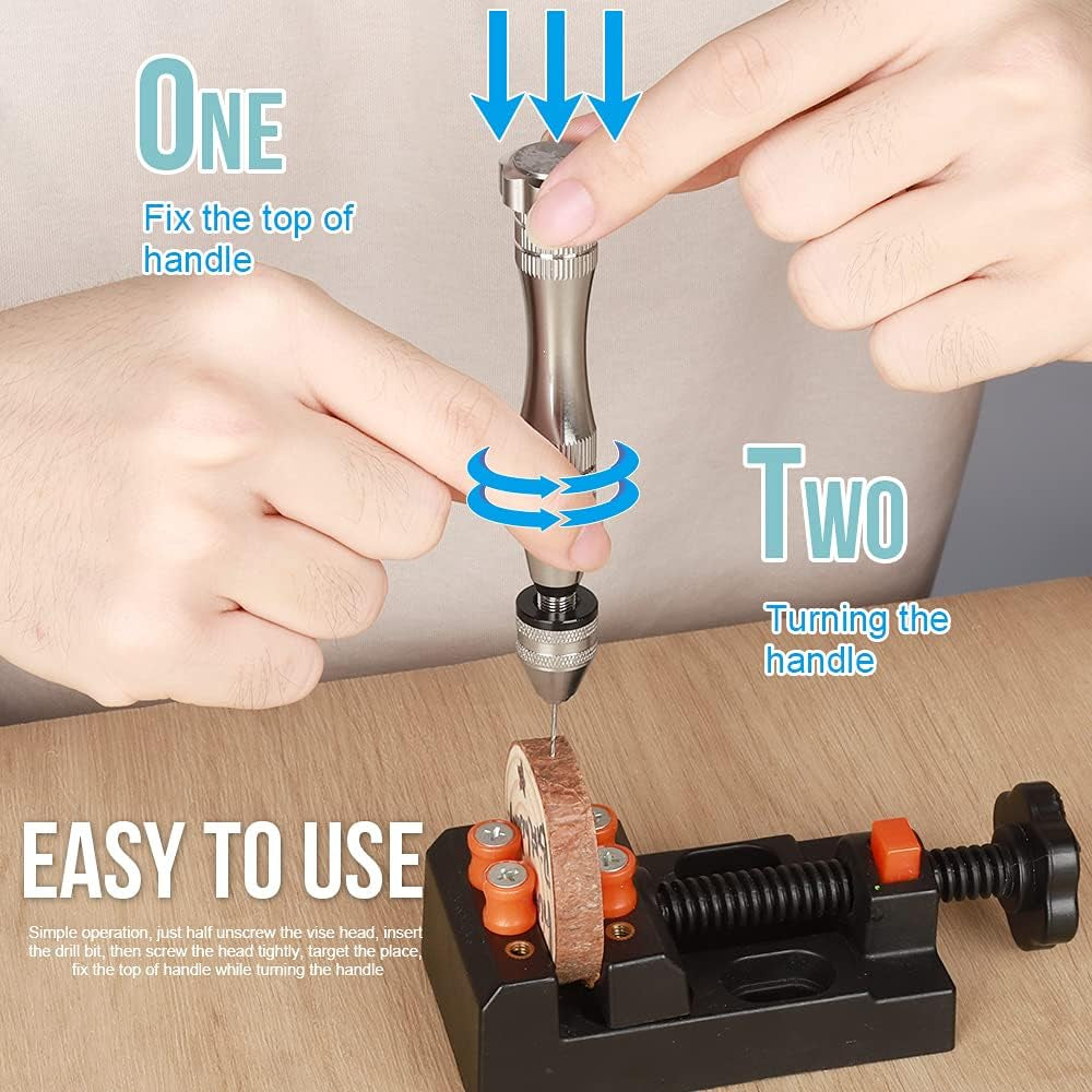 LEOBRO Hand Drill, Steel Pin Vise with 10 PCS Small Drill Bits (0.8 Mm-3 Mm), for Resin, Wood, Clay, DIY Crafts Keychains Jewelry Making