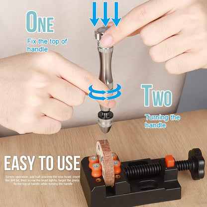 LEOBRO Hand Drill, Hand-Operated Hand Drills, Pin Vise with Drill Bits, Drill Press Vise, Keychain Making Kit, Jewelry Making Supplies, for Crafts