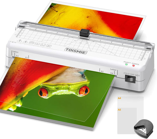 Laminator Machine, 4 in 1 Thermal & Cold Laminator with Laminating Sheets, A4 Poartable Office Presentation Laminators for Business or Personal Use, Quick Warm-Up and Jam-Free, White