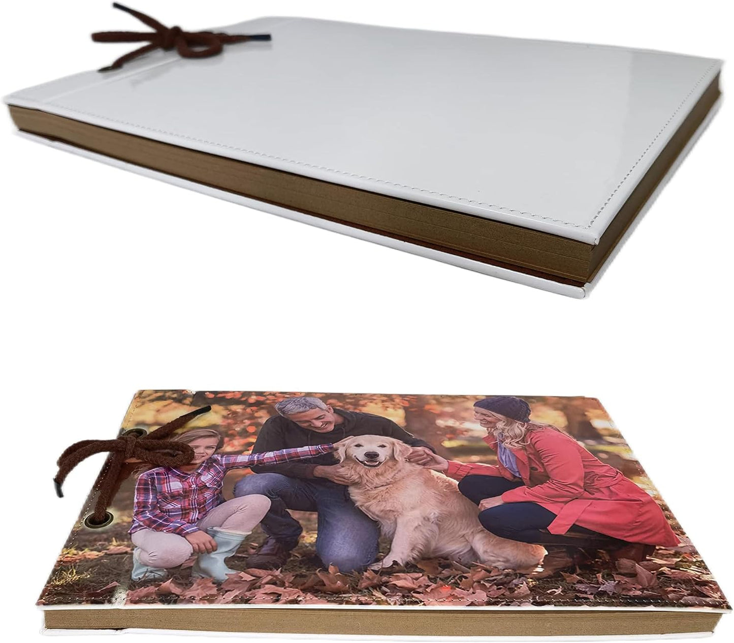 Sublimation Photo Album Blanks Leather Diy Family Scrapbook Photo Album Expandable 11.6X7.5 Inches 80 Pages (Brown)