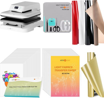 Auto Heat Press Machine for T Shirts - 15X15 Heat Press Accessories & HTV Vinyl Rolls Heat Transfer Vinyl