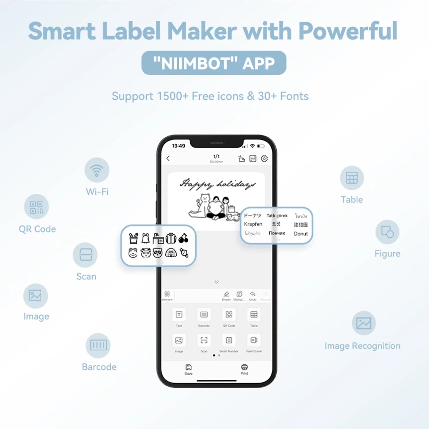 B1 Label Makers, 2 Inch Bluetooth Label Maker Auto Identification Portable Label Printer (Cyan)