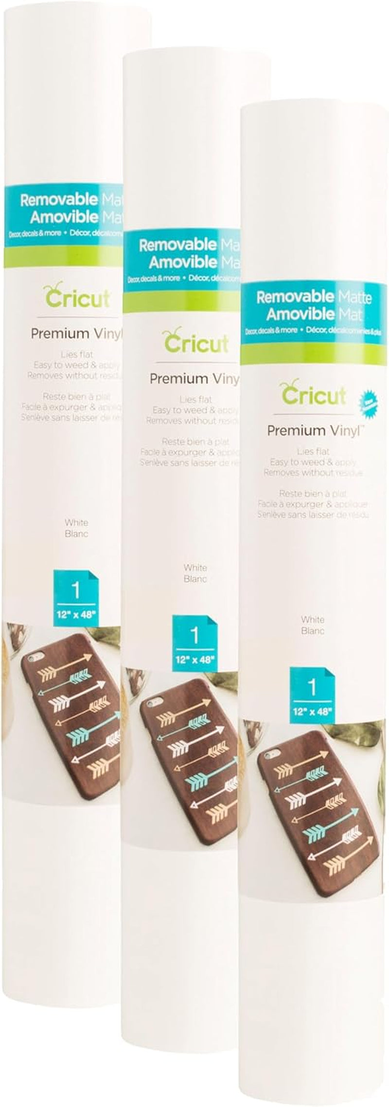 Cricut Removable Vinyl, White | 3-Pack of 4Ft Rolls (12" X 48") - Compatible with Maker & Explore Machines