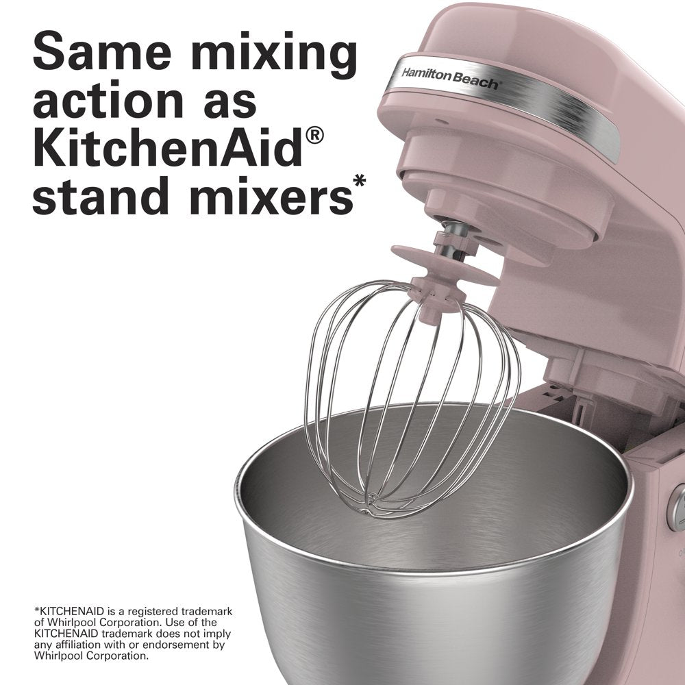 Electric Stand Mixer, 4 Quart Stainless Bowl, 7 Speeds, Tilt-Head, Dough Hook, Whisk and Flat Beater, Splash Guard, 300 Watts, Rose, 63386