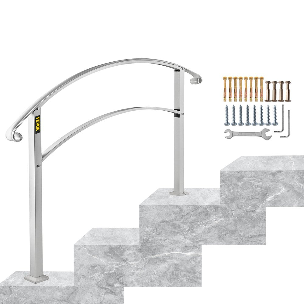 brand 1-3 Steps Handrail Rackable to a Range of 0°To 45°Matte White Stair Rail Wrought Iron Handrail with Installation Kit Hand Rails for Outdoor Steps