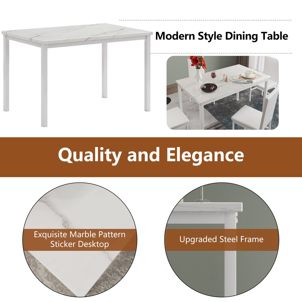 Rectangle Dining Table Set, 5 Pieces Dining Set, Dine Table and 4 Faux Leather Chairs, Compact Kitchen Table Set for Home, Breakfast Nook, Cafeteria Dining Room, JA4342