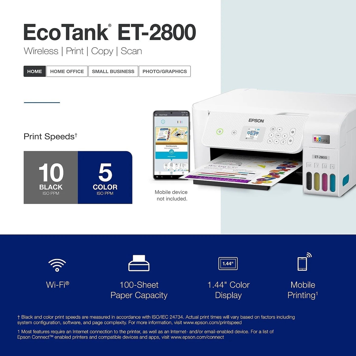 Ecotank ET-2800 Wireless Color All-In-One Cartridge-Free Supertank Printer with Scan and Copy ? the Ideal Basic Home Printer - White