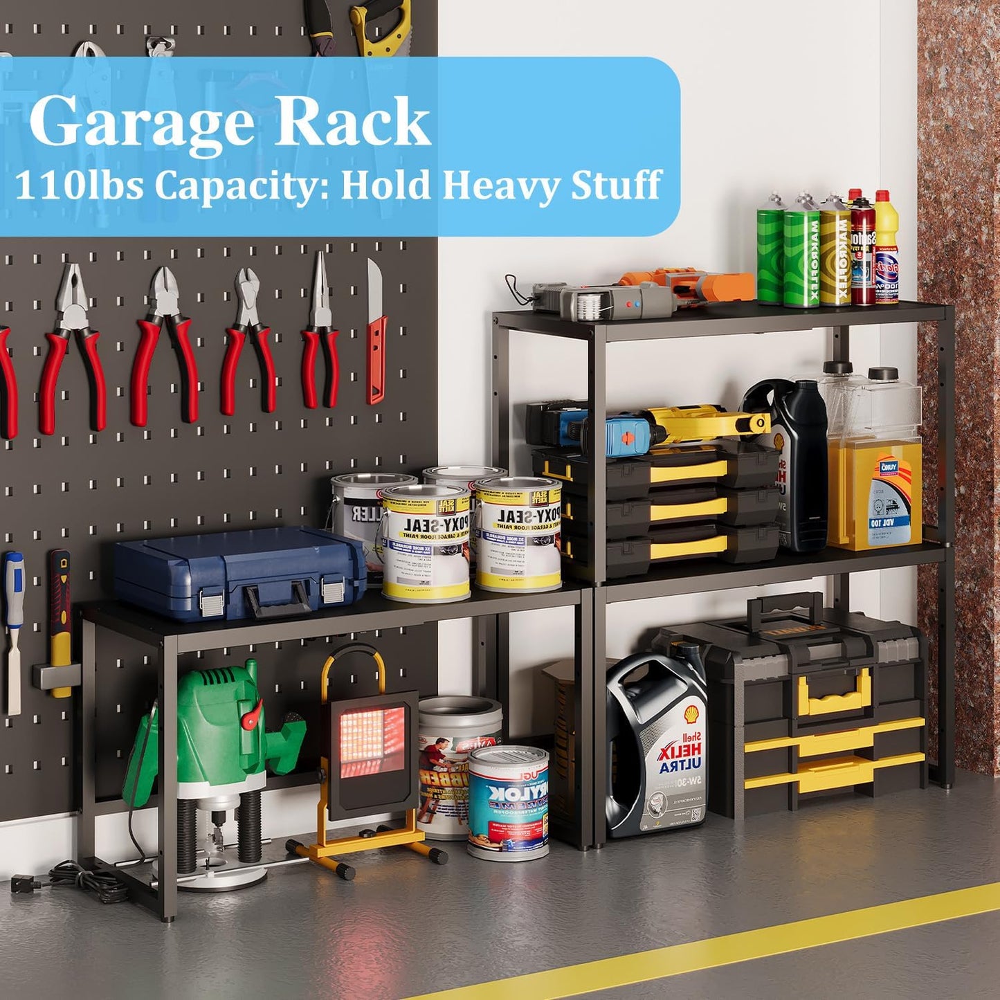 Expandable Metal Storage Shelves, 110LBS Heavy Duty Shelving Units and Storage for Pots Pans Small Appliances, Adjustable Metal Storage Shelf Organizer Rack for Kitchen Cabinets Closet Pantry Garage