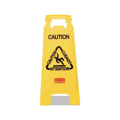 Collapsible Multilingual "Caution" Industrial Sign for Office/Restroom/Restaurant/School/Business/Hospital/Distribution Facility, 2-Sided, 26 Inch, Yellow (FG611200YEL)