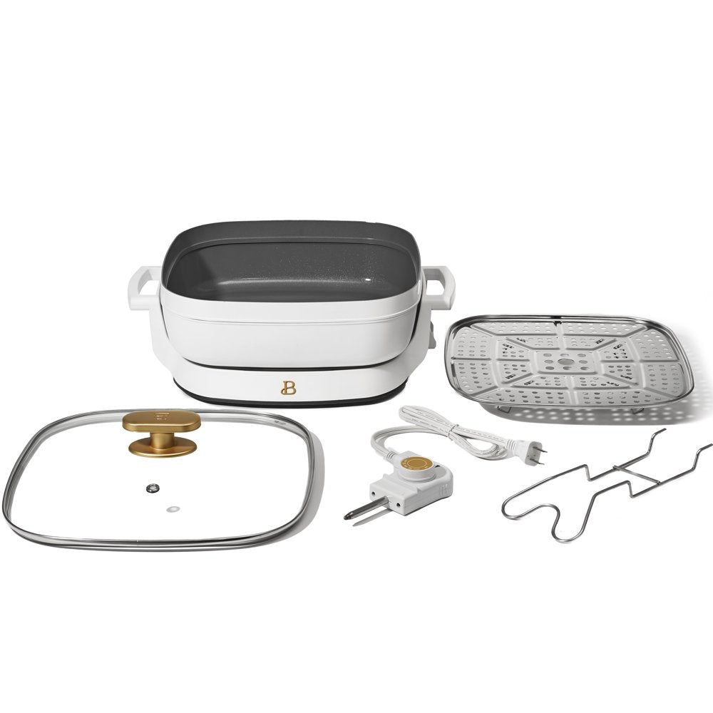 5 in 1 Electric Skillet - Expandable up to 7 Qt with Glass Lid, White Icing by Drew Barrymore