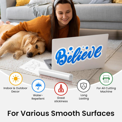 Glossy White Permanent Vinyl - 12" X 50 FT White Adhesive Vinyl Roll Compatible with Cricut Machines, Silhouette Cameo for DIY Home Decor, Commercial, Decals and Signs