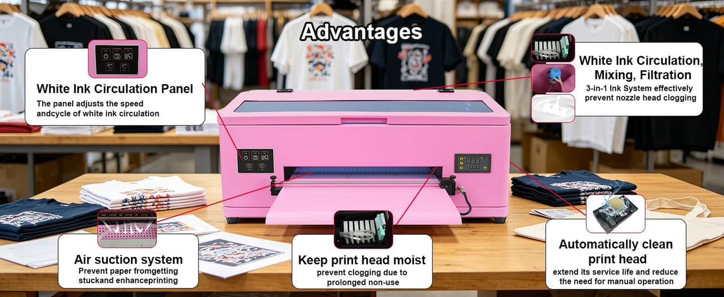 A3 DTF Printer R1390 with Laptop for Beginner, A3 13" DTF Transfer Printing Machine for DIY Print T-Shirts Apparel with White Ink Systems Includes Consumable, Laptop (Remote Installation)