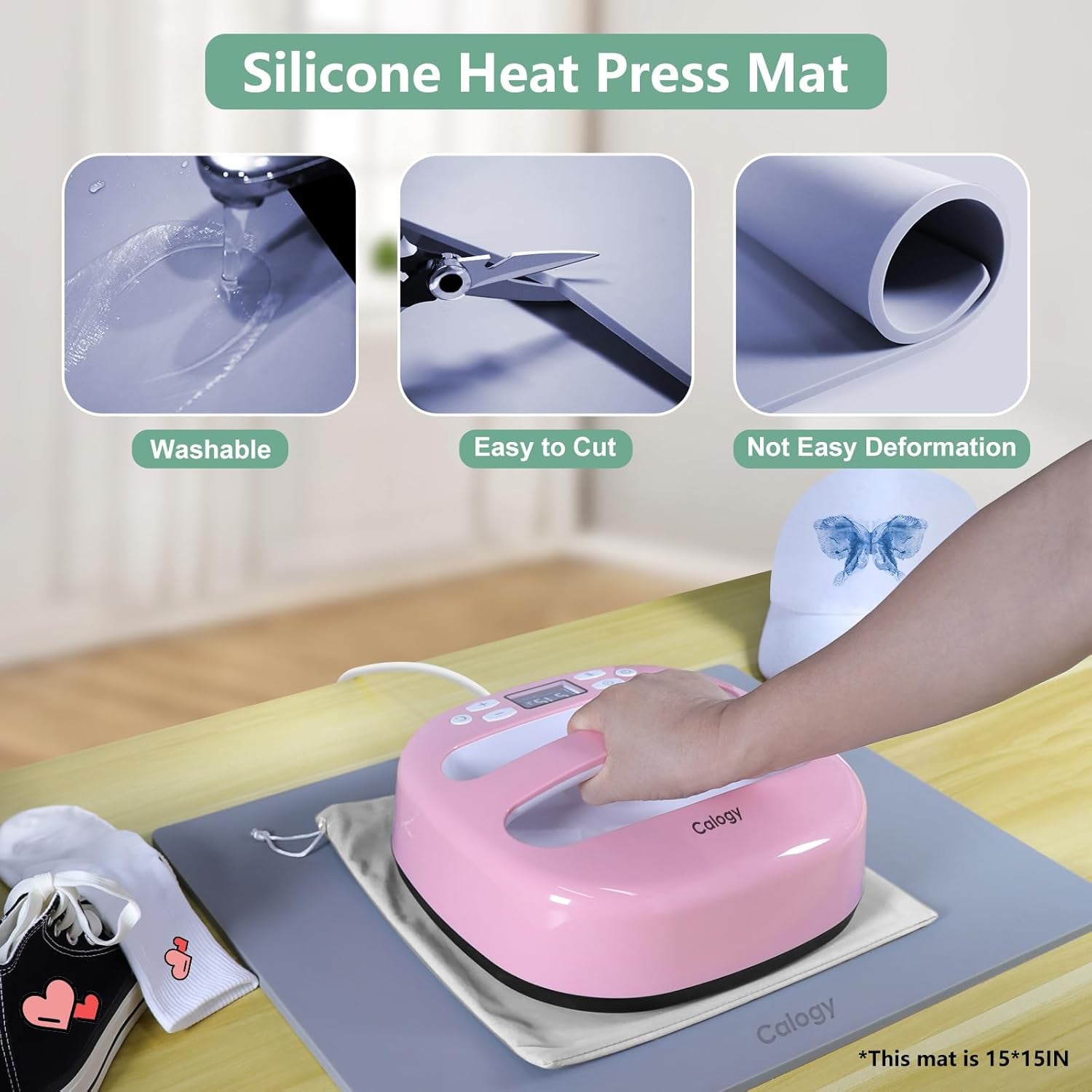 Calogy 10 * 10 Inches Heat Press Machine and 16 * 20 Inches Heat Press Mat Kit