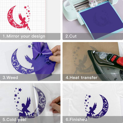 HTV Heat Transfer Vinyl Bundle (12 Pack) - 12 Inch by 5 Feet HTV Vinyl Rolls, Easy to Cut Iron on Vinyl for Cricut & Cameo, Easy to Weed Heat Transfer Vinyl