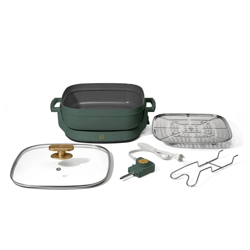 5 in 1 Electric Skillet - Expandable up to 7 Qt with Glass Lid, Thyme Green by Drew Barrymore