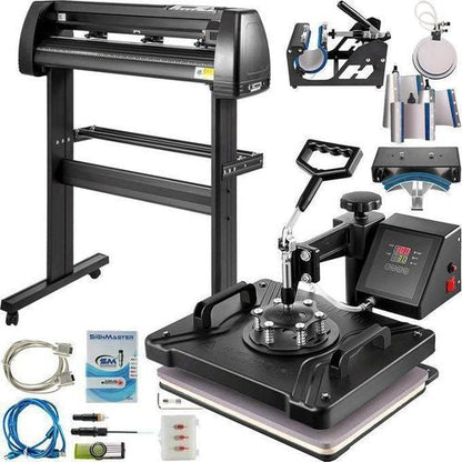 T-Shirt Printing Machine Bundle – 8 in 1 Heat Press & 2 Feet Plotter Vinyl Cutter Business Bundle