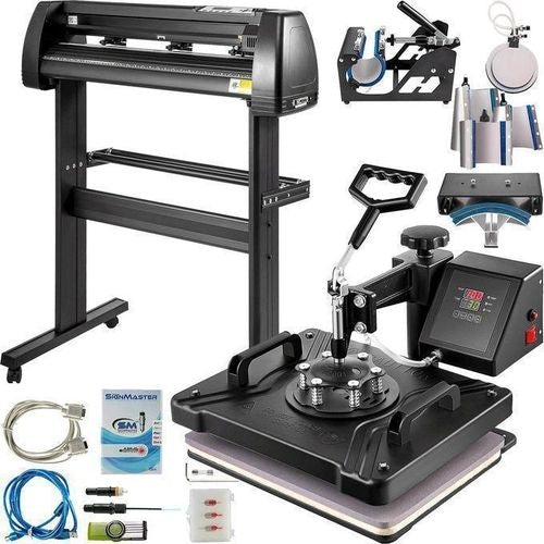 T-Shirt Printing Machine Bundle – 8 in 1 Heat Press & 2 Feet Plotter Vinyl Cutter Business Bundle