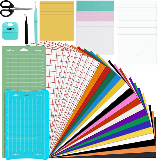 HTVRONT 38PCS Accessories Bundle Compatible with Cricut Joy, Accessories and Supplies Include Heat Transfer, Adhesive Vinyl Sheets, Insert Cards Set, Cutting Mat and Weeding Tools for Starter Kit