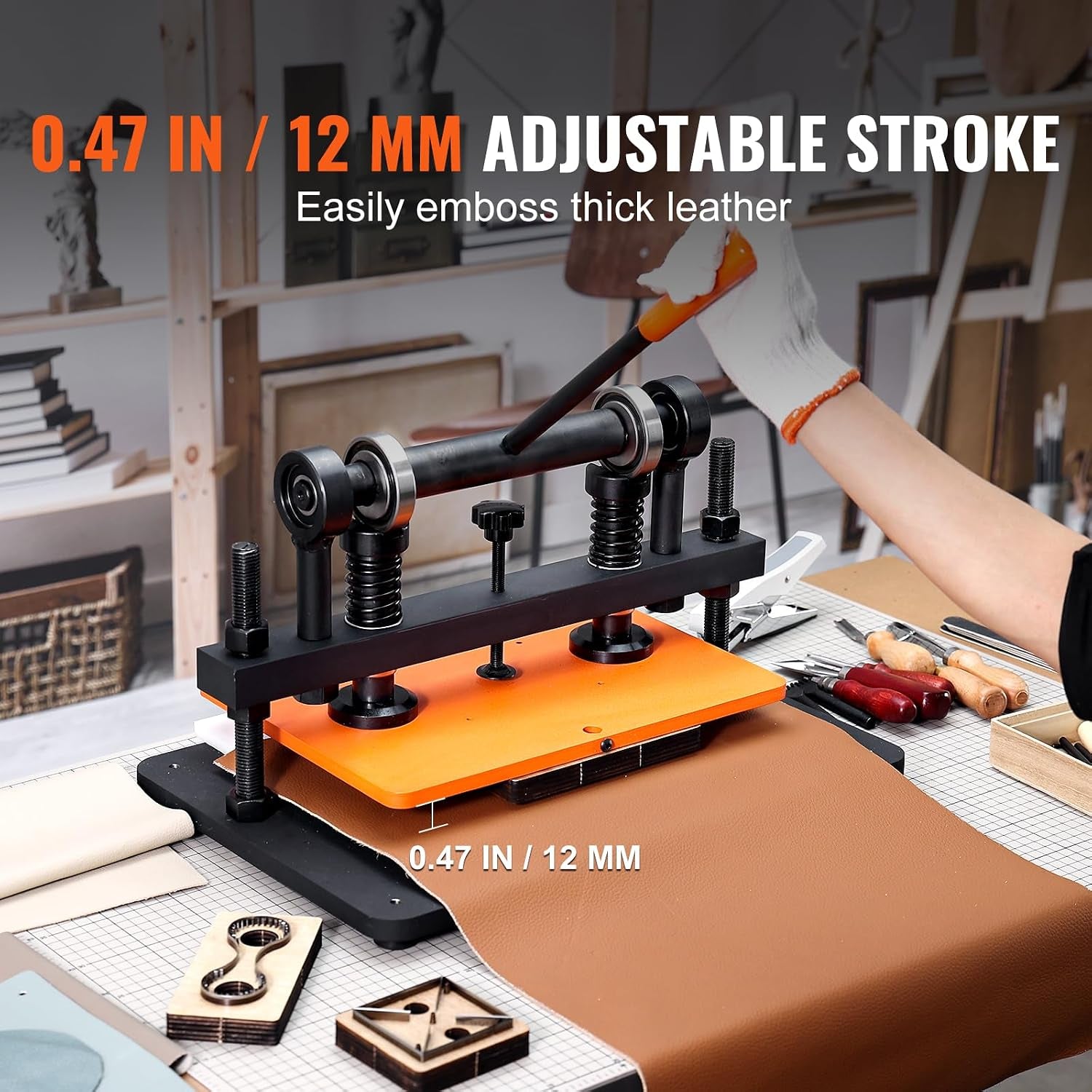 VEVOR Leather Cutting Machine, 14.2 X 10.2 in Embossing Plate Manual Die Cutter, 0.47 in Pressure Stroke Leather Embossing Machine, Dual Guide Shafts Die Cut Machine for Various of Materials