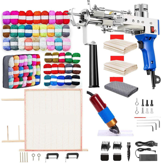 BESGEER 2024 Rug Tufting Gun Starter Kit with Frame with Carpet Trimmer - Rug Tufting Gun with Carpet Trimmer Kit with Tufting Frame, 2 in 1 Cut & Loop Pile Carpet Gun& Carpet Carving Clippers（Blue）