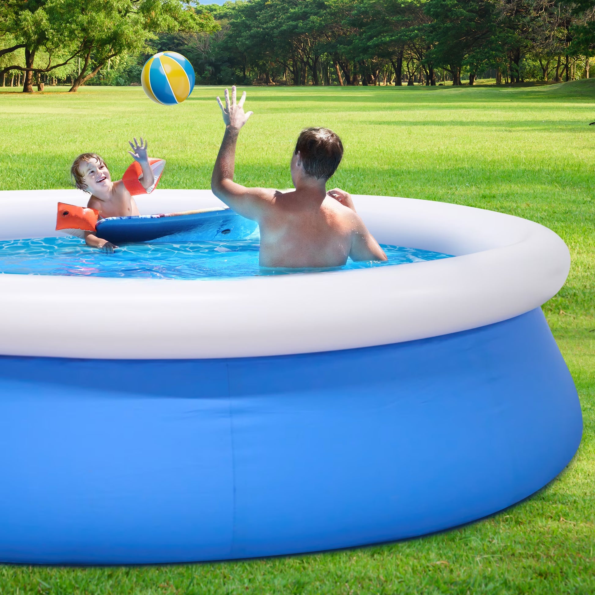 10Ft X 28In Inflatable Swimming Pool above Ground Family Pool for Kids & Adults Puncture-Resistant PVC, Quick Setup (Includes 2 Repair Patches)