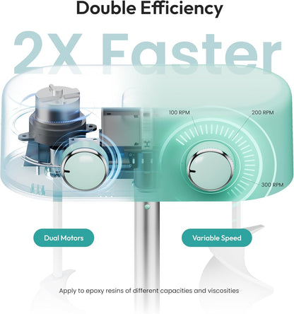 Dual-Head Resin Mixer with Spiral Silicone Paddles, Rechargeable Epoxy Mixer, Stepless Speed & Minimum Bubbles, Electric Stirrer for Resin,Silicone,Paint Mixing,Resin Tools,Diy Crafts