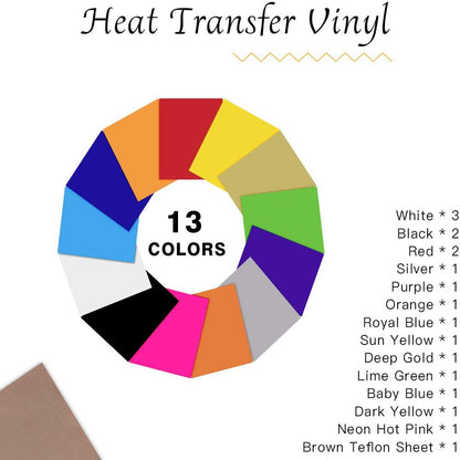 18 Sheets 12" X 10" HTV Heat Transfer Vinyl Bundles Iron on for T-Shirts, Includes HTV Accessories Tweezers, Use with Heat Press Machine