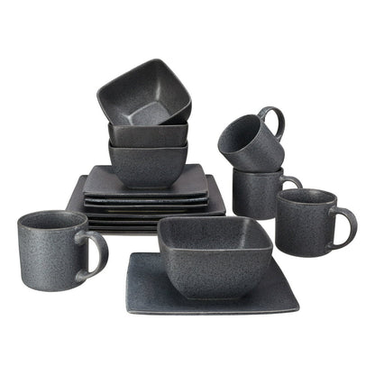 '- Dark Gray Square Stoneware 16-Piece Dinnerware Set