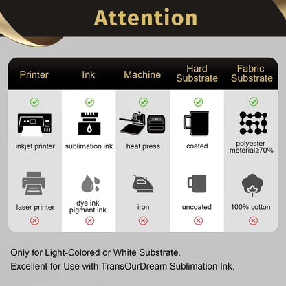 Transourdream 130G Tru-Sublimation Paper 30 Sheets for Inkjet Printers (Vivid, 8.5X11") Sublimation Heat Transfer Paper for Sublimation Ink ONLY