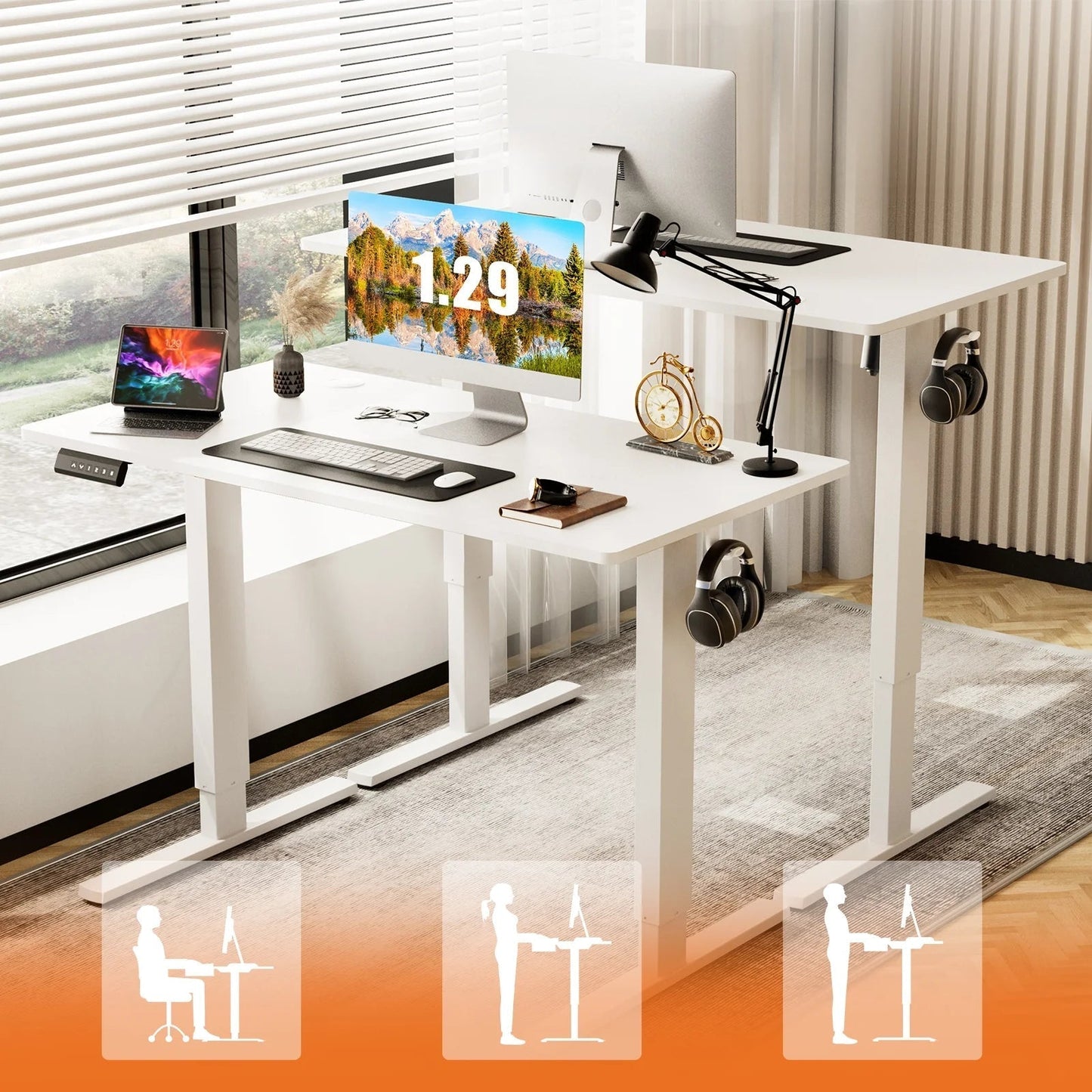 Electric Standing Desk, 40''X24'' Height Adjustable Desk, Home Office Desk with Electric Lift, Sit Stand Desk Workstation for Home Office, White