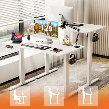 Electric Standing Desk, 40''X24'' Height Adjustable Desk, Home Office Desk with Electric Lift, Sit Stand Desk Workstation for Home Office, White