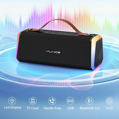 Portable Bluetooth Speaker, IPX6 Waterproof Outdoor Speaker with RGB Lights, TWS Pairing, Bluetooth 5.3/AUX/TF/USB, 20W Stereo Sound, Wireless Speaker for Home, Outdoor and Travel