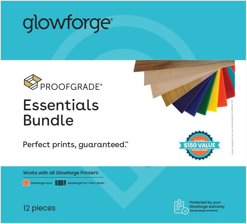Glowforge Aura Craft Laser Engraver and Cutter with Proofgrade Essentials Bundle, Engraving Machine and Materials for Hobbies