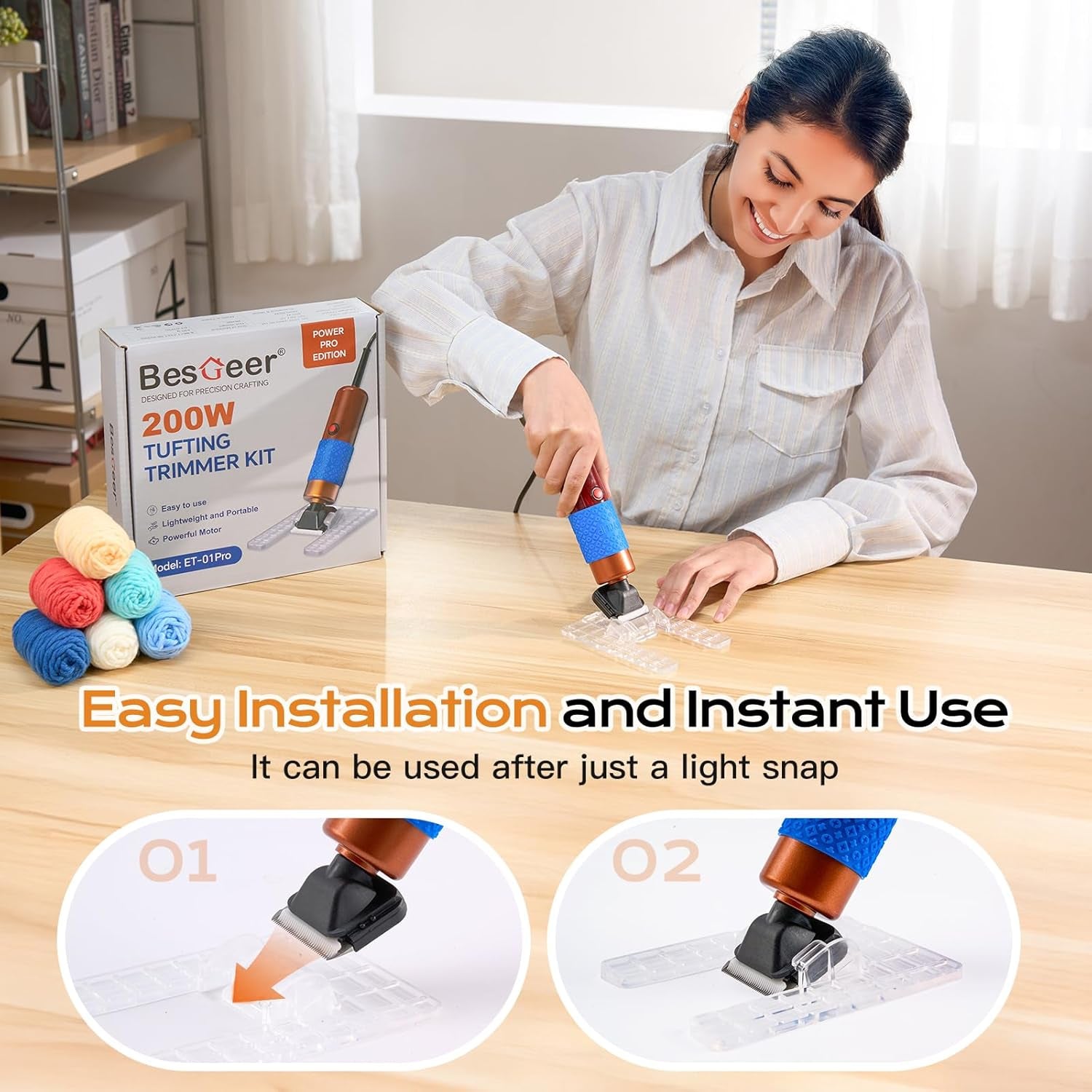 BESGEER 200W Carpet Trimmer with Optimized Shearing Guide, Rug Shears Carpet Carving Tool with 2 Blades for Carpet Repair, a Highly Customer-Friendly Tufting Trimmer for Sculpting Tufting Gun Rug