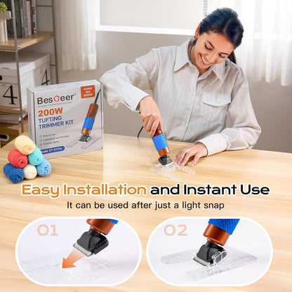 BESGEER 200W Carpet Trimmer with Optimized Shearing Guide, Rug Shears Carpet Carving Tool with 2 Blades for Carpet Repair, a Highly Customer-Friendly Tufting Trimmer for Sculpting Tufting Gun Rug
