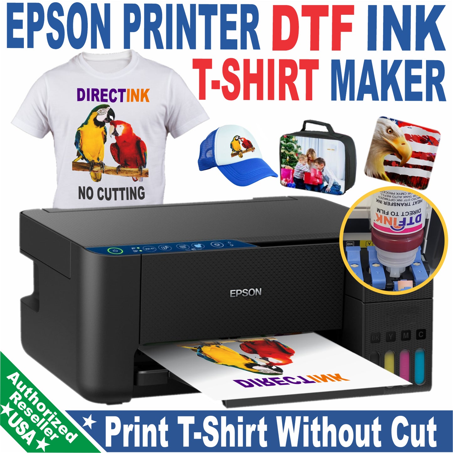 Epson Printer with DTF Ink Heat Transfer Print Color T-Shirt Maker Start Kit