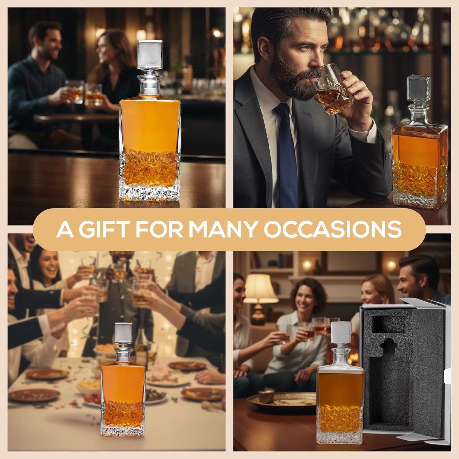 Makerflo Customizable 24 Oz Whiskey Decanter with Airtight Stopper Set of 6 | Liquor Decanter Bottle for Wine, Scotch, Bar, Ideal for Personalization - (Laser Engraving, UV DTF, Vinyl, Epoxy)