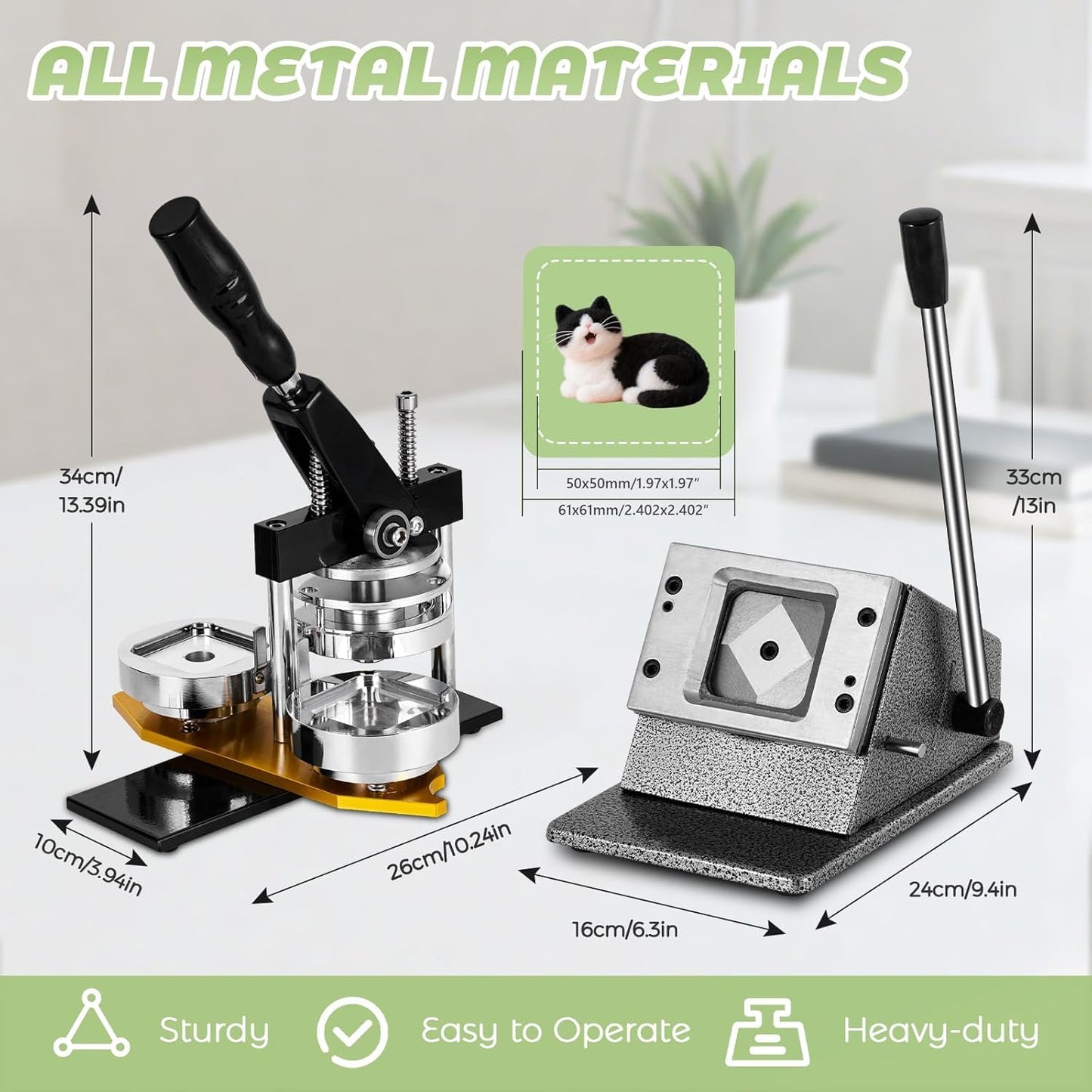 2X2In Square Fridge Magnet Maker Machine Kit Photo Magnets Making Kit DIY Square Magnet Button Press +Paper Cutter＋ 100 Sets Refills ＋Photo Papers